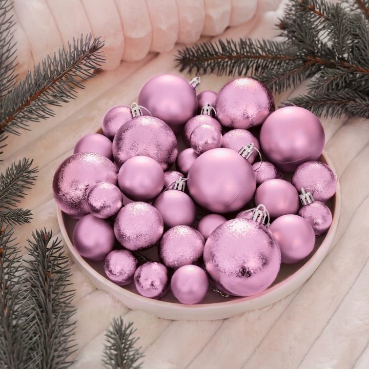 BOMBKI CHOINKOWE NIETŁUKĄCE 6/4/3CM ZESTAW OZDÓB CHOINKOWYCH 101 SZT RÓŻOWY