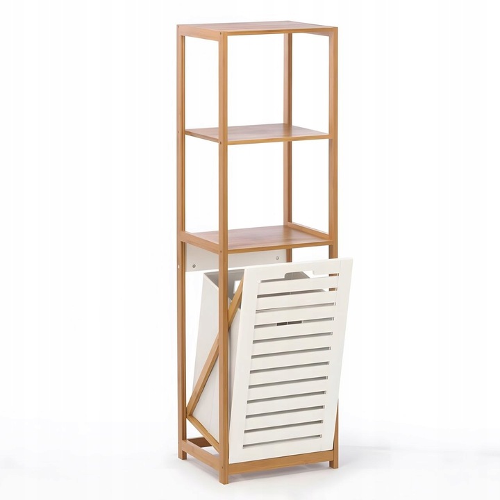 KOSZ NA PRANIE wąski REGAŁ bambusowy do ŁAZIENKI wysuwany PÓŁKI bambus loft