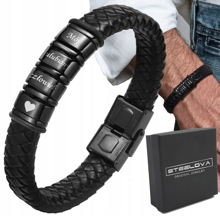 Bransoletka Skórzana dla Mężczyzny z Grawerem IMIONA DATY Prezent