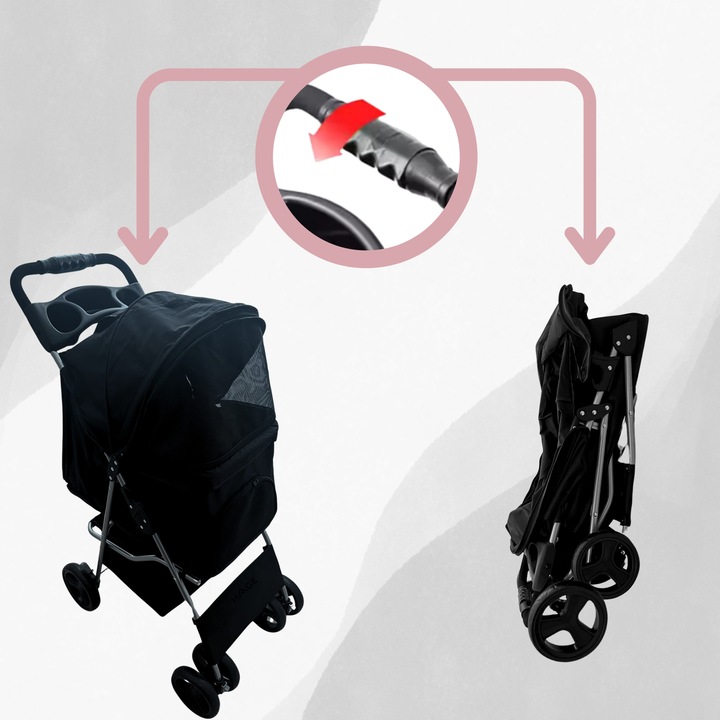 WÓZEK SPACEROWY DLA PSA KOTA Z PODUSZKĄ SKŁADANY TRANSPORTER 20 KG CZARNY