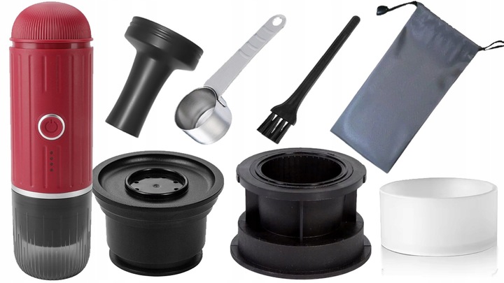 PRZENOŚNY MINI EKSPRES DO KAWY MIELONEJ KAPSUŁKI PODGRZEWA WODĘ 19 BAR 100W