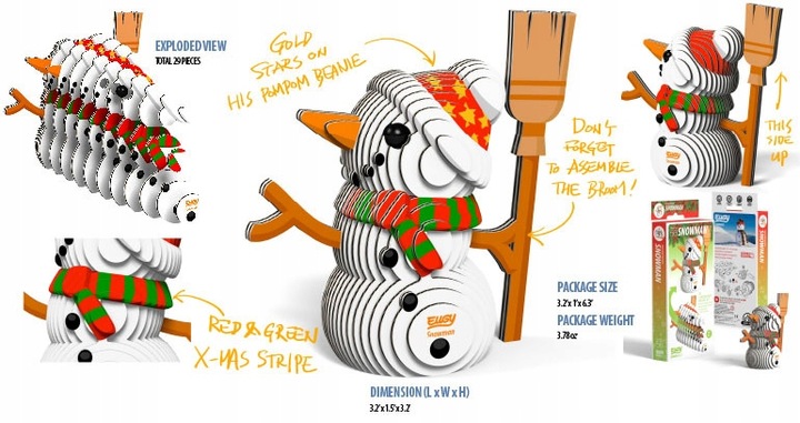 Bałwanek Eugy. Eko Układanka 3D.