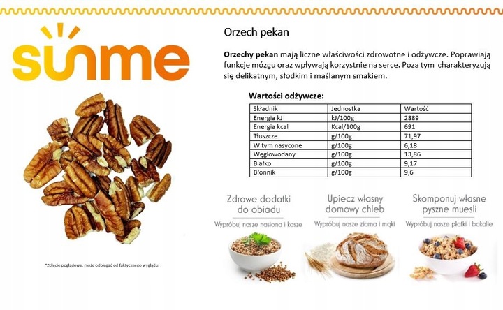 Naturalne połówki orzechów pecan 500g Sunme