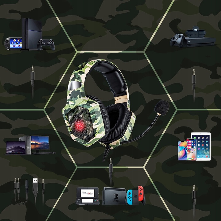 ONIKUMA K8 CAMO SŁUCHAWKI GAMINGOWE NAUSZNE PRZEWODOWE Z MIKROFONEM RGB