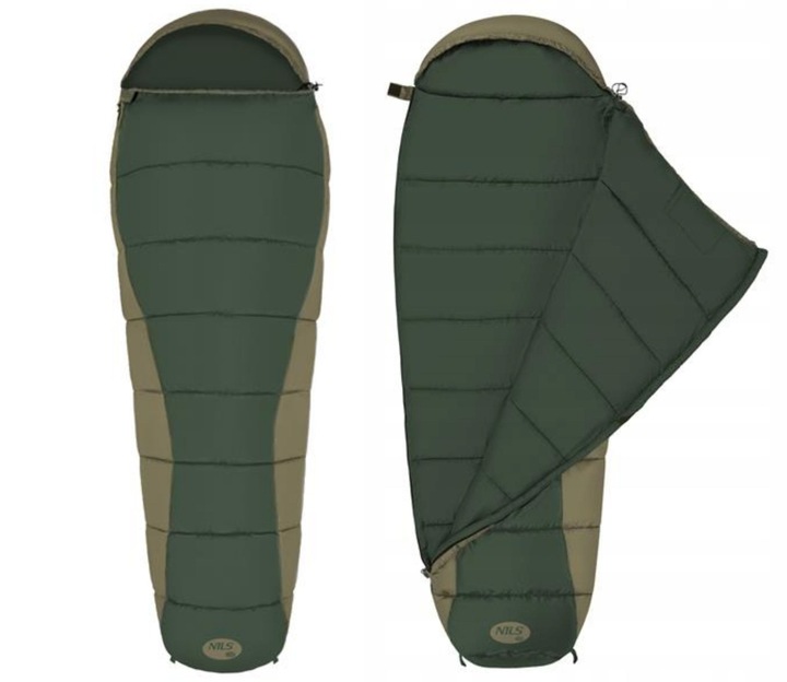 Duży ciepły śpiwór turystyczny mumia z kapturem i pokrowcem kompresyjnym