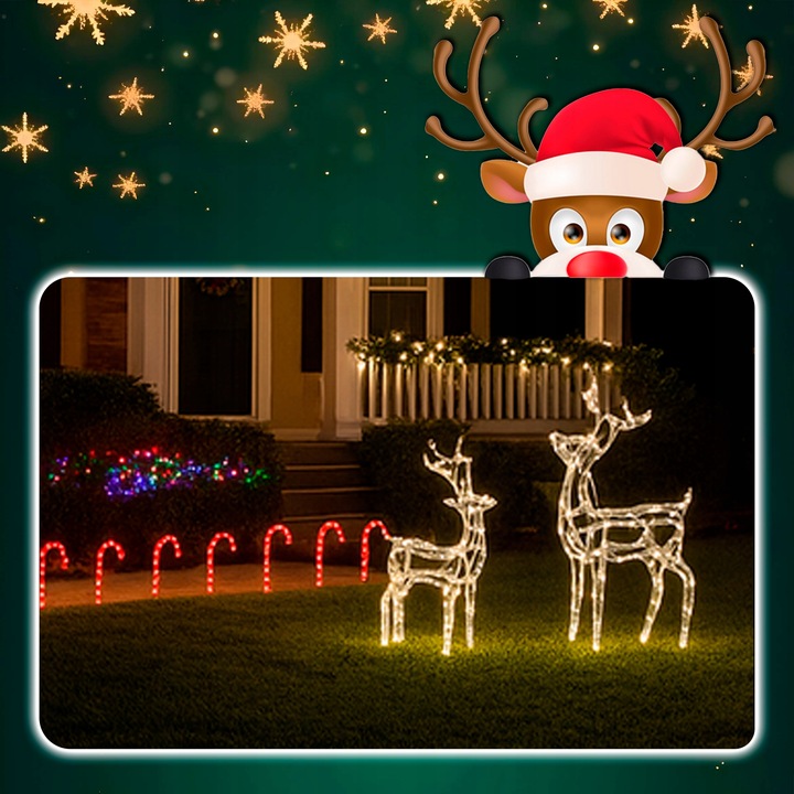 Renifer Świąteczny 144 LED Świetlna JELONEK Ozdoba Do Ogrodu Biały Ciepły