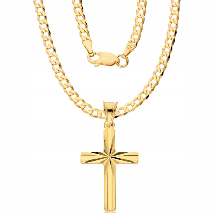 Złoty Łańcuszek 925/585 Męski Pełny Pancerka z Krzyżykiem Grawer