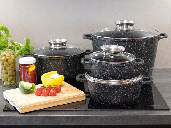 ZESTAW GARNKÓW MARMUROWYCH INDUKCJA GAZ GARNKI KOMPLET PATELNIA 17 EL.