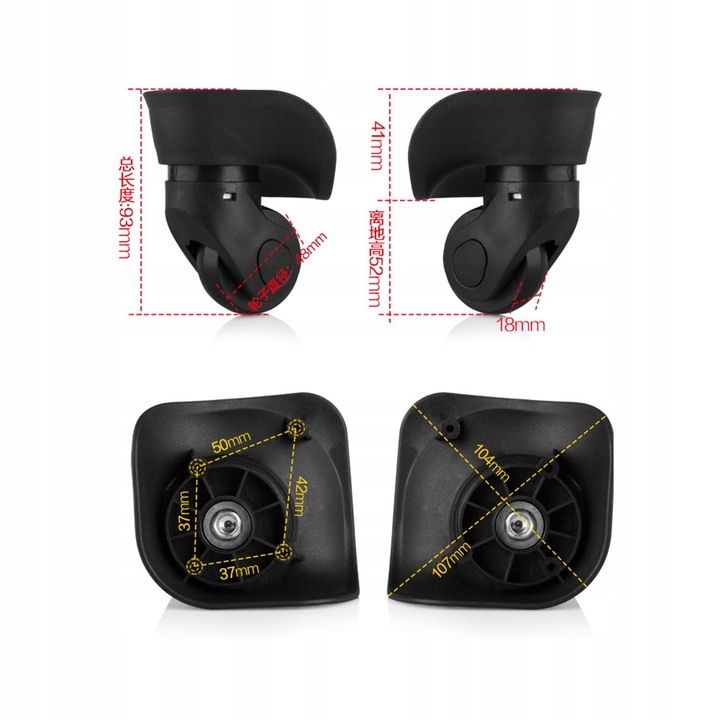 KÓŁKA ZAMIENNE DO WALIZKI 360° CICHE KÓŁKO ODŁĄCZANE