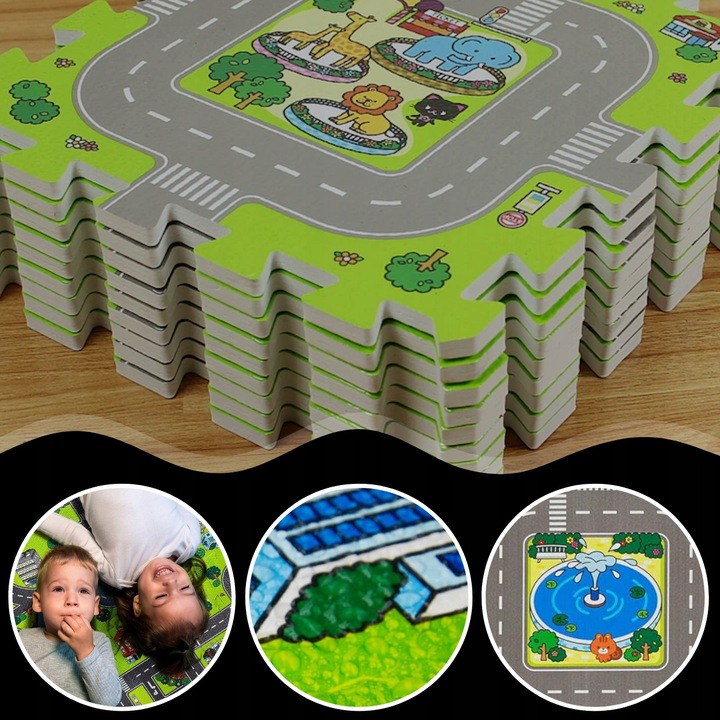 MATA EDUKACYJNA GRUBA 1cm 9szt PUZZLE PIANKOWE DLA DZIECI DROGA MIASTO