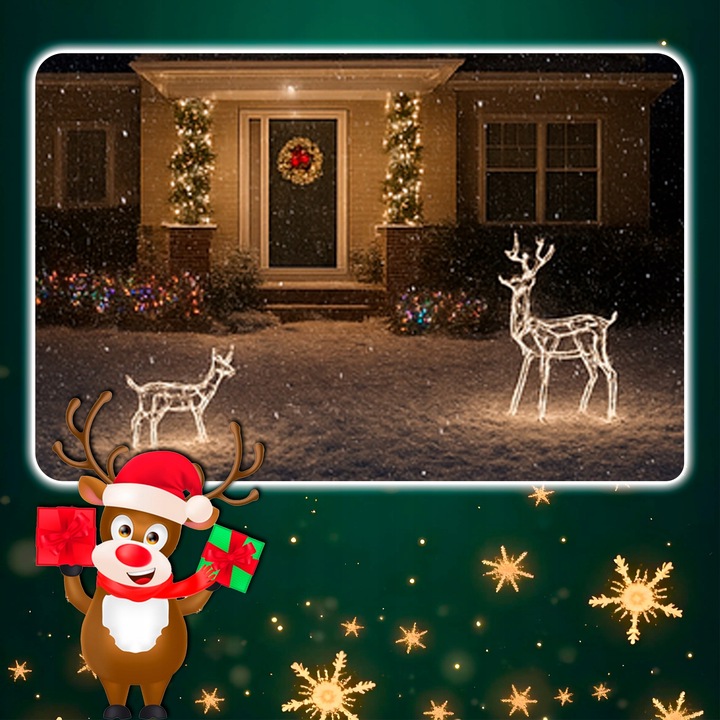 Renifer Świąteczny 144 LED Świetlna JELONEK Ozdoba Do Ogrodu Biały Ciepły