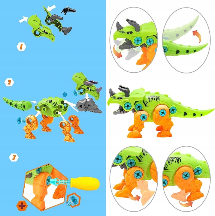 DINOZAURY DO SKRĘCANIA ROZKRĘCANIA z wkrętarką Zestaw 4 FIGURKI kuferek