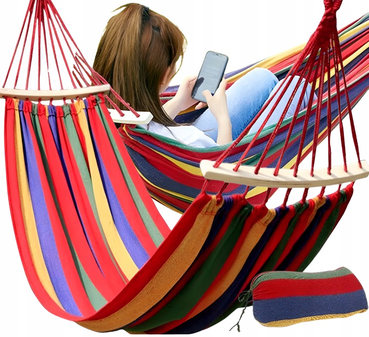 HAMAK OGRODOWY TURYSTYCZNY JEDNOOSOBOWY Z DRĄŻKIEM MOCNY 1 OSOBOWY 260x80CM