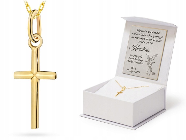 ZŁOTY ŁAŃCUSZEK z KRZYŻYKIEM 585 CHRZEST KOMUNIA