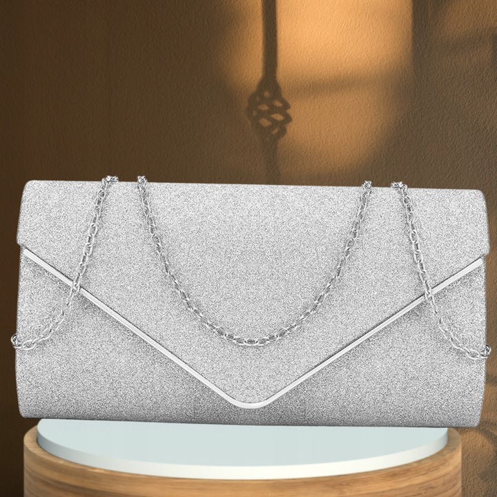 Srebrna Torebka Wieczorowa Kopertówka Wizytowa Błyszcząca Ślub Wesele bal