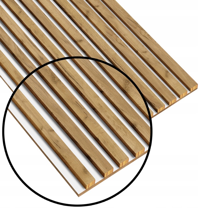LAMELE NA BIAŁEJ PŁYCIE 46x275 ŚCIENNE PANEL AKUSTYCZNE DĄB NATURALNY WOTAN