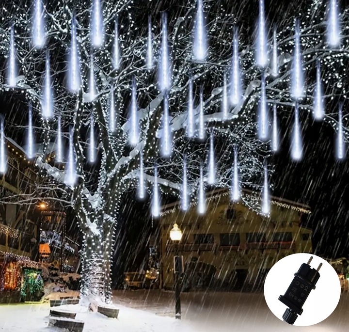 LAMPKI SOPLE ZEWNĘTRZNE CHOINKOWE METEORYT 360 LED ZIMNE 50 CM 10 SZT