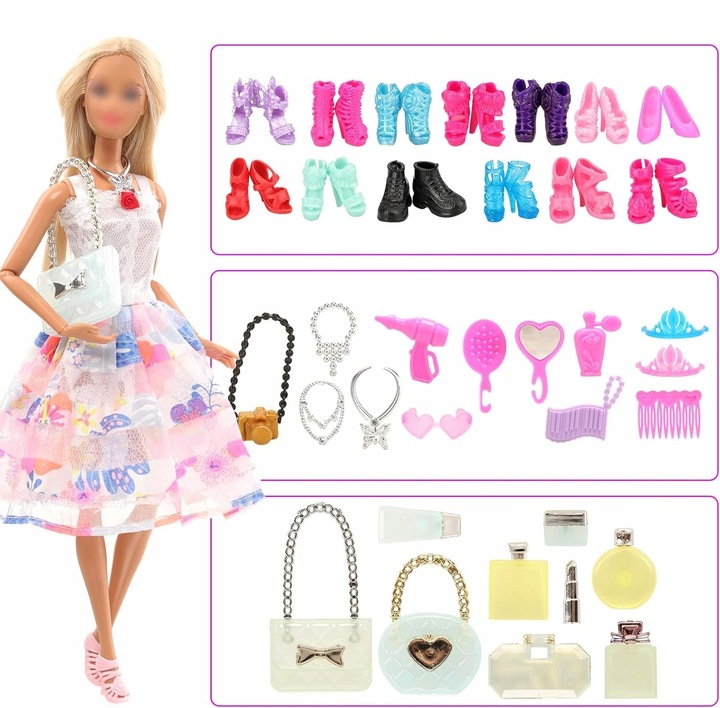 ZESTAW XL UBRANIA DLA LALEK SUKNIE BALOWE AKCESORIA PREZENT DLA DZIECKA