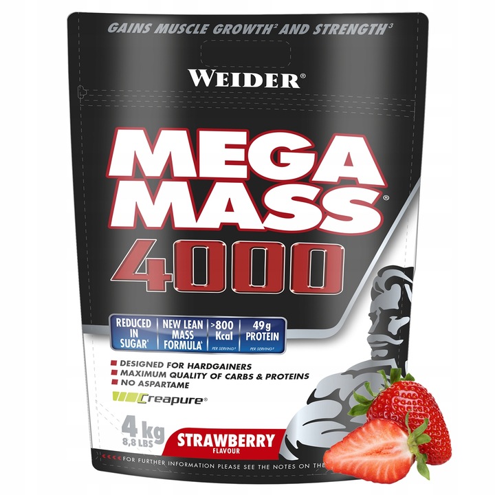 Weider Mega Mass 4000 4 kg - Truskawka | Mass Gainer