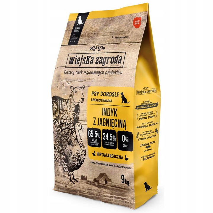 Wiejska Zagroda Karma sucha dla psa INDYK z JAGNIĘCINĄ Średnie rasy M 9kg
