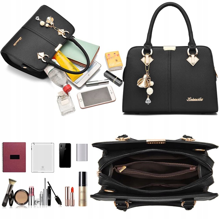 SKÓRZANA POJEMNA TORBA SHOPPER NA RAMIĘ DAMSKA MIELSKA TOREBKA BRELOK