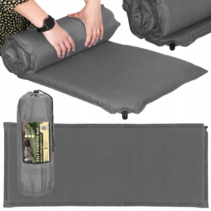 MATA SAMOPOMPUJĄCA KARIMATA 180x50cm MĘKKA SZARA GRUBA Z POKROWCEM MATERAC