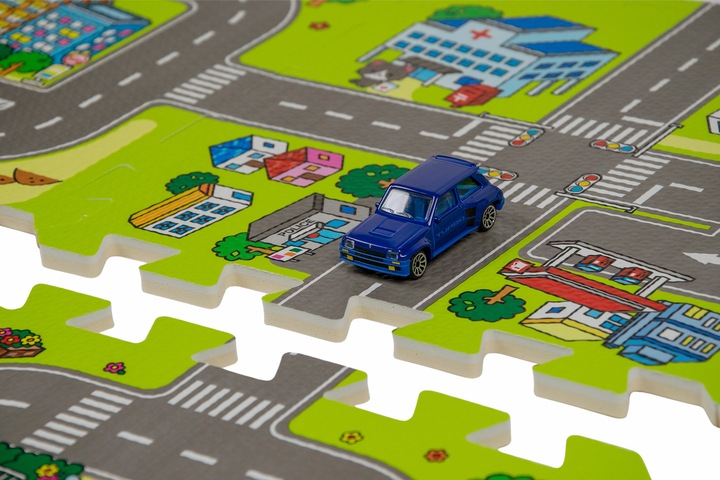 MATA PIANKOWA EDUKACYJNA PUZZLE GRUBE 1 CM MIASTO ULICE DROGI DLA DZIECI