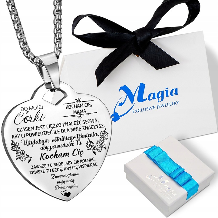 Srebrny Łańcuszek Zawieszka SERCE NASZYJNIK DLA CÓRKI OD MAMY Grawer BOX