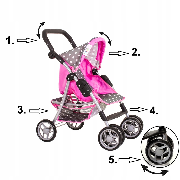 DUŻY WÓZEK DLA LALEK spacerowy spacerówka Doris + LALKA BOBAS