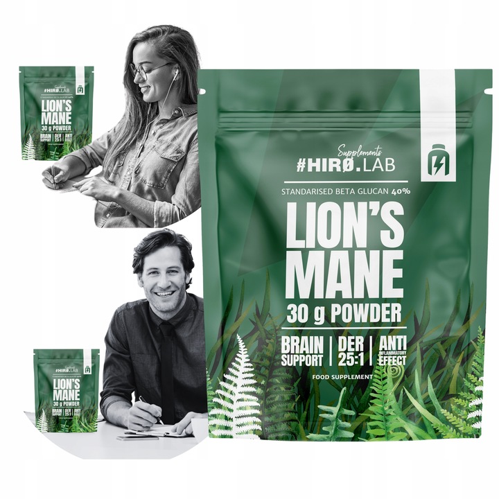 LION'S MANE SOPLÓWKA JEŻOWATA EKSTRAKT PAMIĘĆ 500mg DER 25:1 30g HIRO.LAB