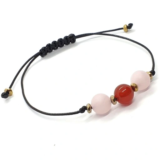BRANSOLETKA NoVa Kwarc Różowy Karneol Makrama