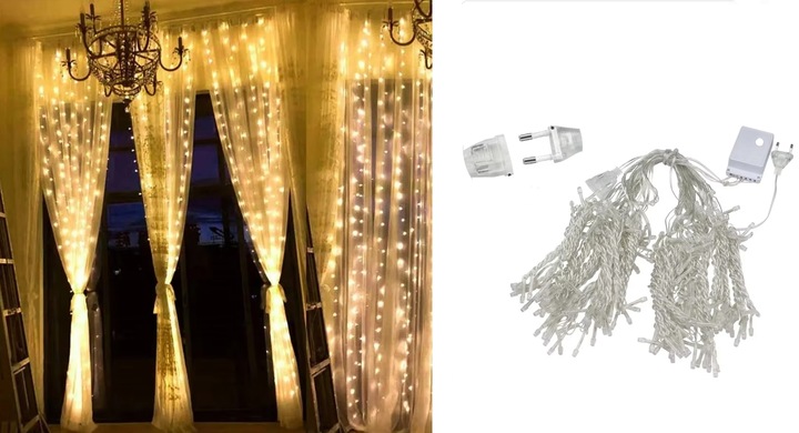 Kurtyna świetlna LED 1,5x2,5 ciepła biel nietypowa