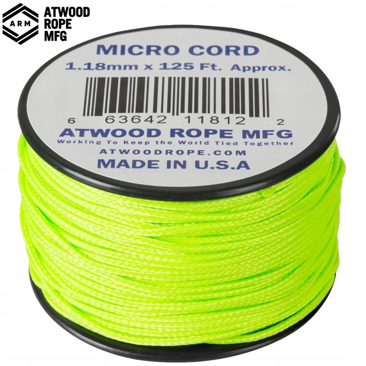 Linka Atwood Rope MFG Micro Cord 1,18mm/38m (125ft) Neon Green