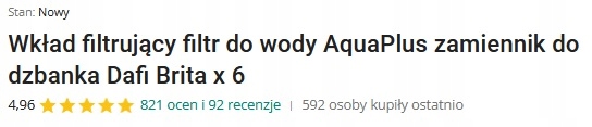 Wkład filtrujący filtry do wody AquaPlus Active do filtra dzbankowego x 6