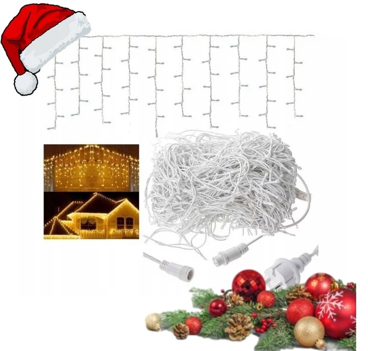 Lampki Choinkowe Sople Kurtyna Świetlna 1000 LED Ciepłe Białe Flash