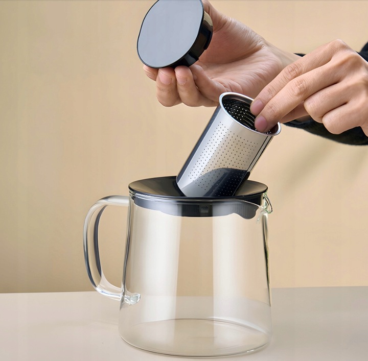 SZKLANY DZBANEK ZAPARZACZ DO HERBATY ZIÓŁ STALOWE SITKO 1,5L