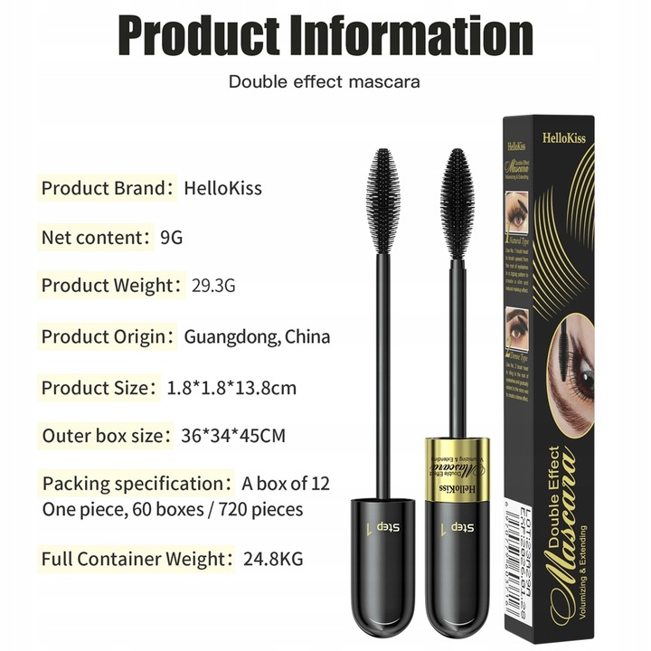 2 W 1 Tusz Do Rzęs 4D Mascara Pogrubiająco Wydłużający Czarny