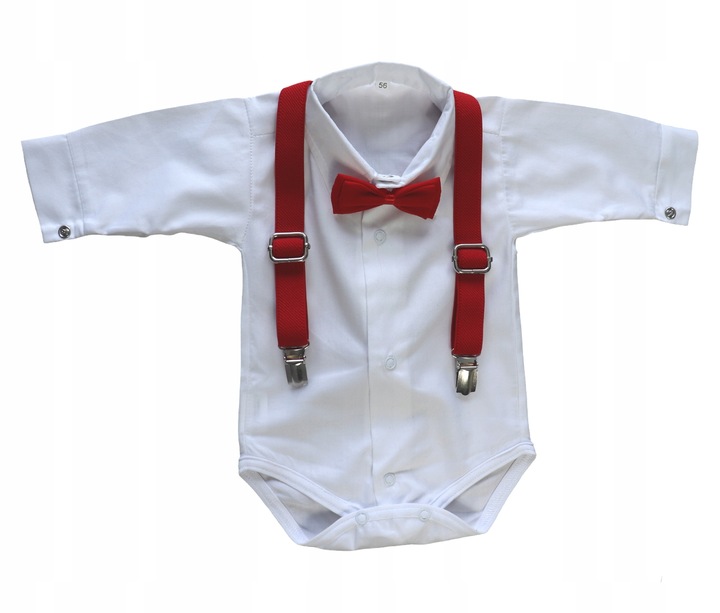 Koszulo-body białe + mucha +szelki rozmiar 80