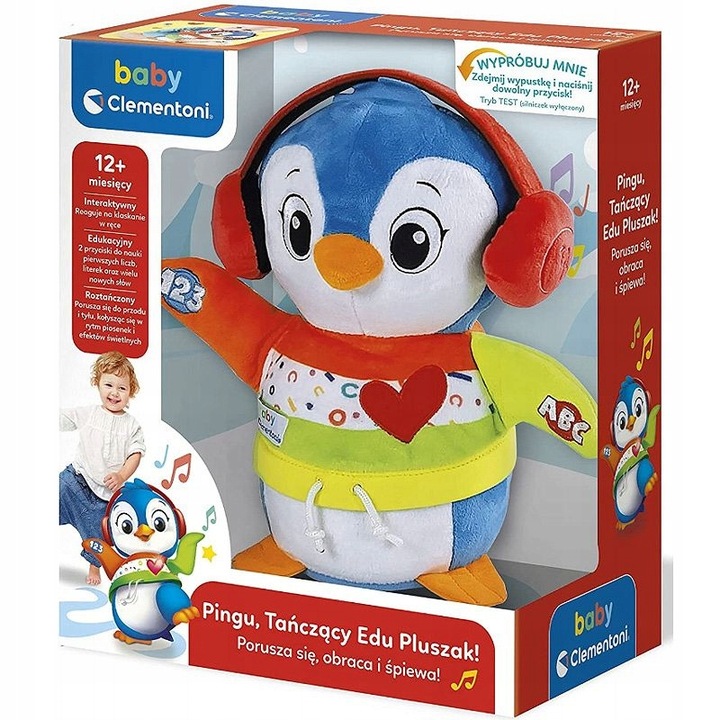 CLEMENTONI TAŃCZĄCY PINGWINEK INTERAKTYWNA MASKOTKA PLUSZAK DŹWIĘK ŚWIATŁO