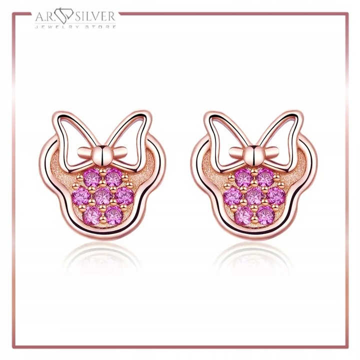Srebrne kolczyki MYSZKA MINNIE ROSE S925