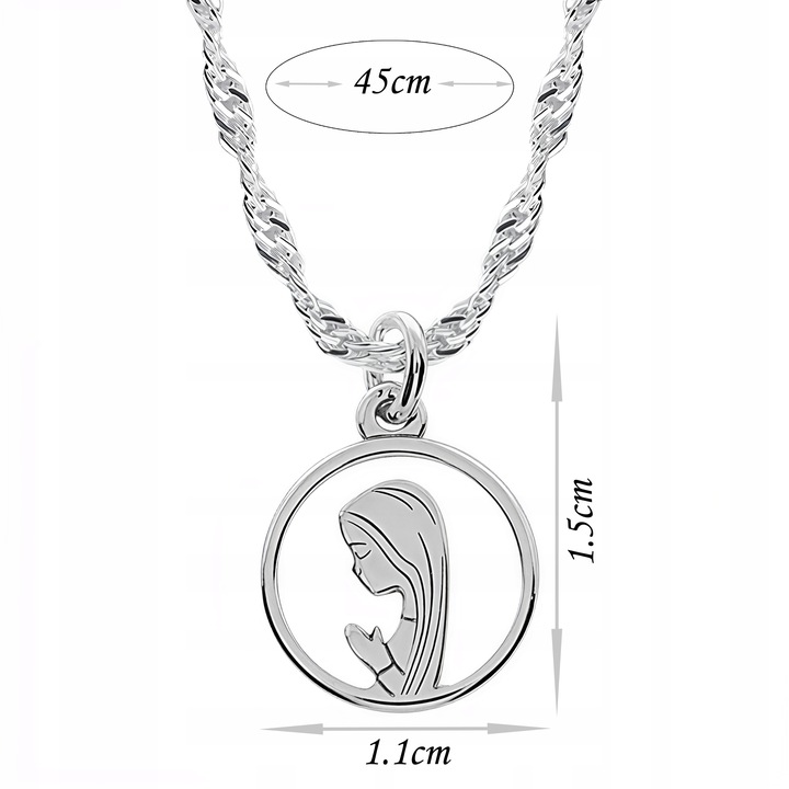 Łańcuszek srebrny medalik komunijny Matka Boska srebro 925 chrzest 45cm