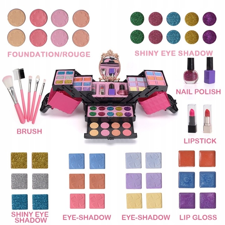 ZESTAW KOSMETYKÓW DO MAKIJAŻU I PAZNOKCI KUFEREK MAKE UP PREZENT DLA DZIECI