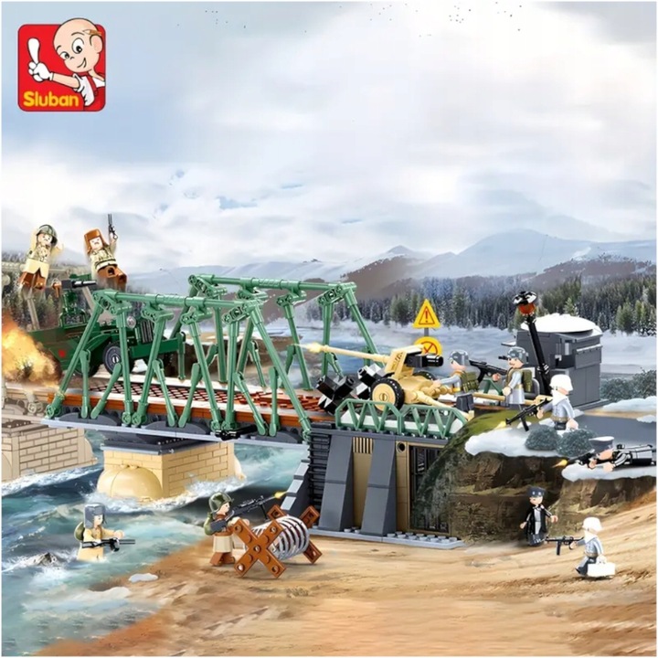 Klocki Bitwa Na Moście Jeep W Pułapce Armia Wojsko BUNKIER DZIAŁO 8 FIGUREK