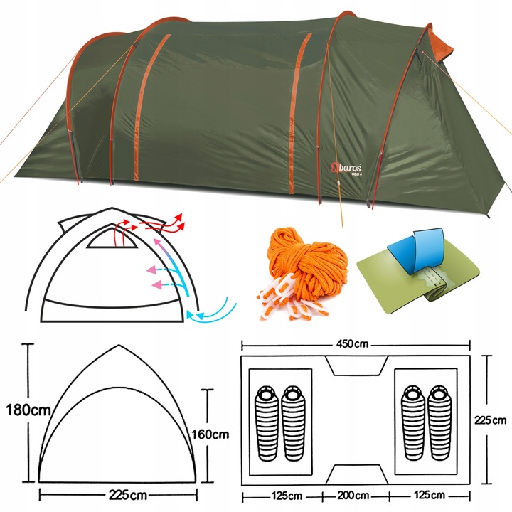 Namiot 4 Osobowy 2 sypialnie Przedsionek Tropik 3000mm Turystyczny