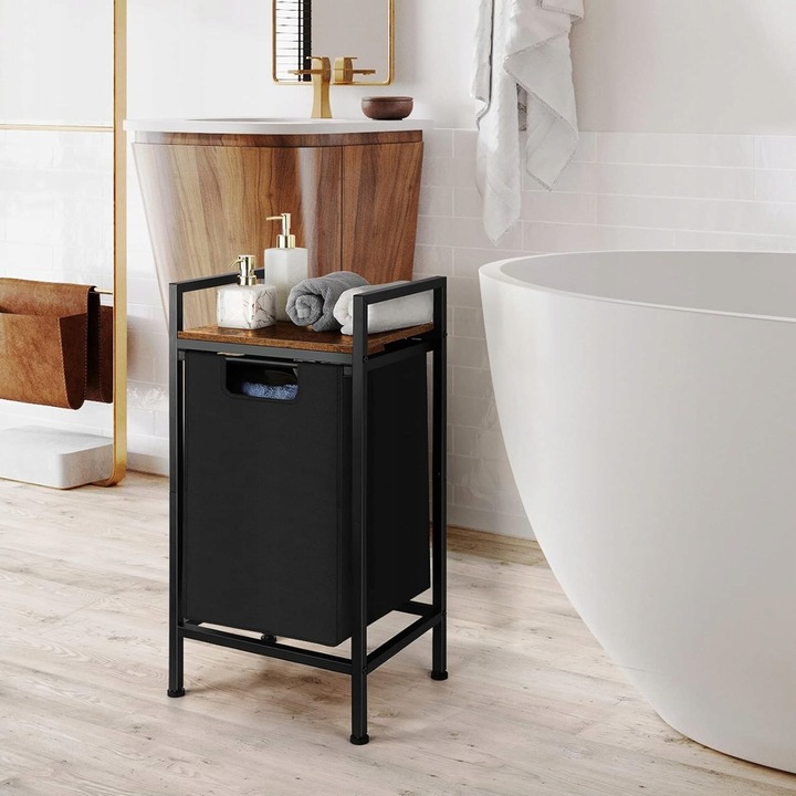 Kosz na pranie z półką INDUSTRIALNY LOFT DREWNIANY 72x50x33 (W010)