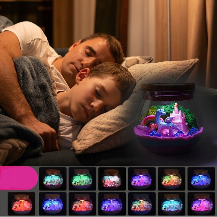 ZESTAW KREATYWNY JEDNOROŻEC MAGICZNE TERRARIUM AKWA DIY LAMPKA LED KRYSZTAŁ
