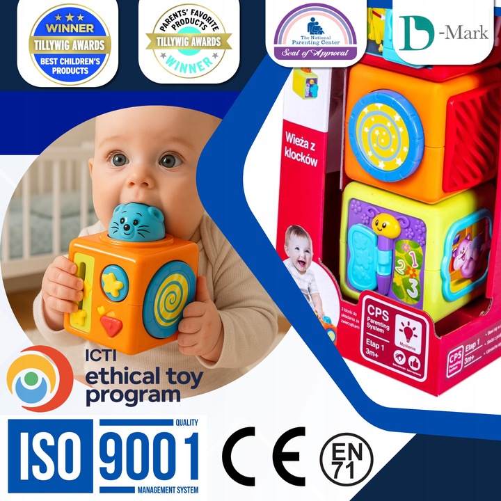 SMILY PLAY Wieża z klocków kolorowa kostka sensoryczna edukacyjna 3m+