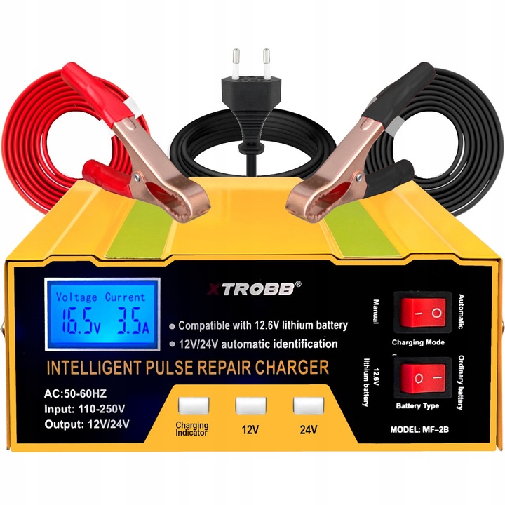 Prostownik SAMOCHODOWY AUTOMATYCZNY Z FUNKCJĄ NAPRAWY AKUMULATORÓW 12V 24V