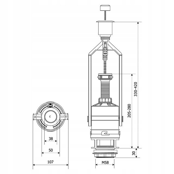 Zawór Spustowy do Spłuczki CERSANIT ROCA KOŁO Start + Zestaw Naprawczy WC