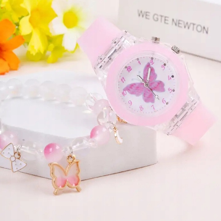 Zegarek Świecący dziecięcy dla dziecka z Motylkiem plus bransoletka